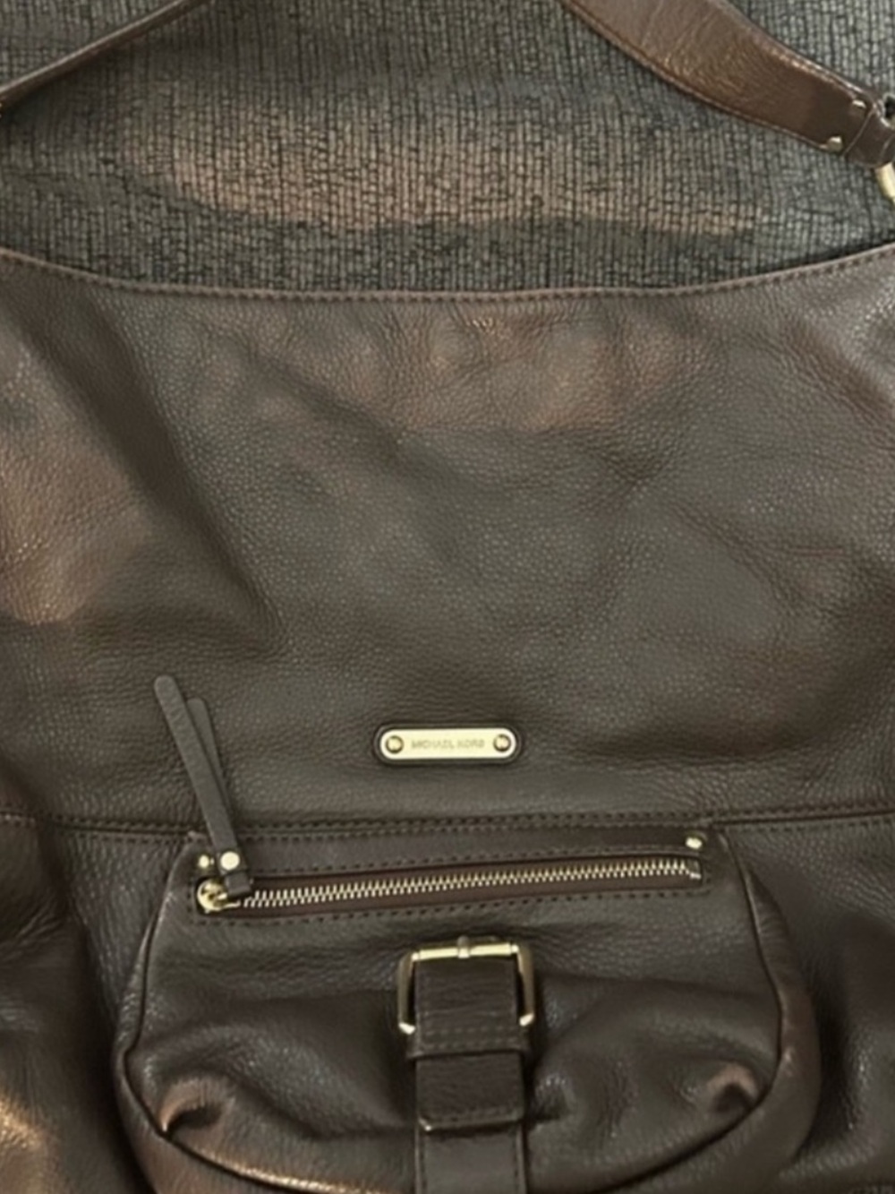 Michael Kors Dark Brown Pebbled Leather Shoulder Bag with Buckle